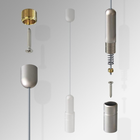 Grey Wooden Shelf Suspended Cable Display Kit (Ceiling to Floor)