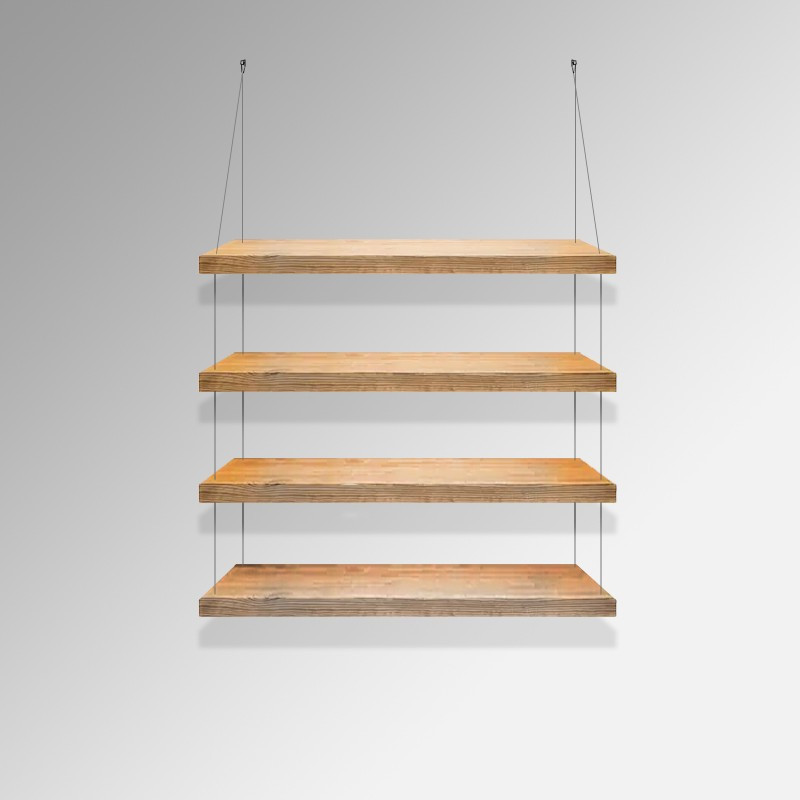 Adjustable Cable Hanging Wooden Shelf Kit | Ceiling Suspension Display Shelf System