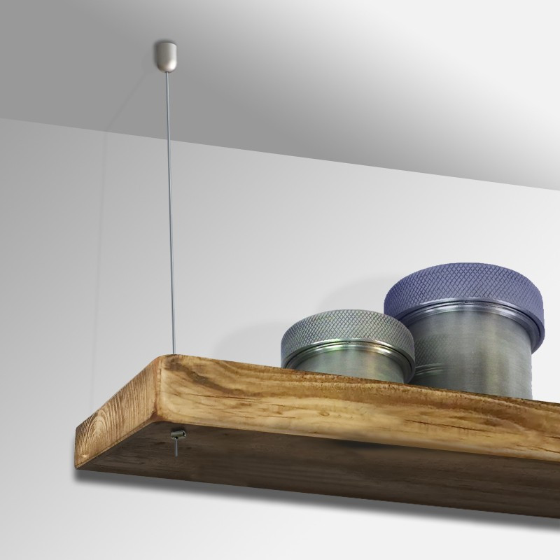 Ceiling Mounted Cable Shelf Kit – Adjustable Steel Wire Hanging System for Wooden Shelves | Modern Floating Display