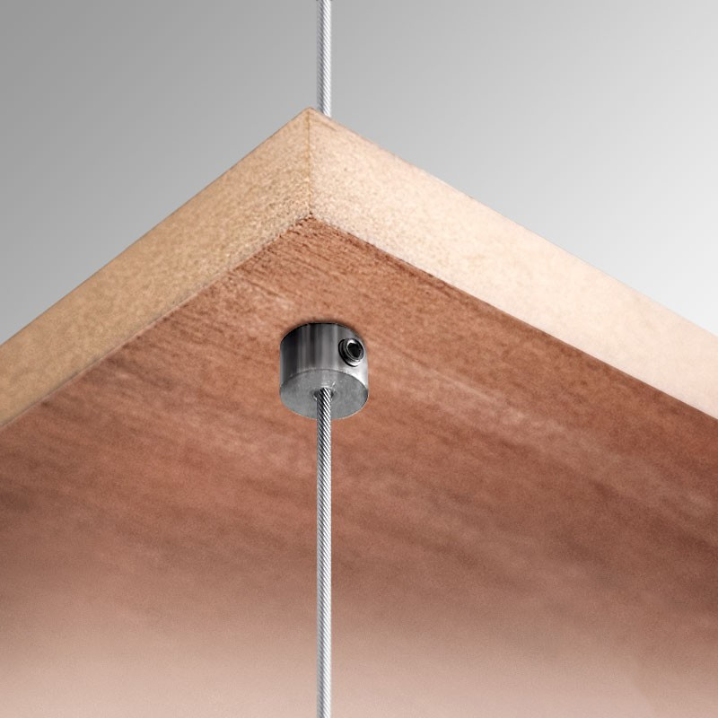 Under Shelf Cable Fixing with Grub Screw – Steel Wire Support Fitting for Floating Shelf Suspension Systems