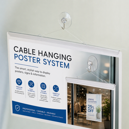 Transparent Poster Hanger Window Display | Clear Pocket Hanging Sign Holder for Shop Windows
