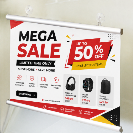 Aluminium Poster Hanger Silver with Suction Cups | Window Display Sign Holder