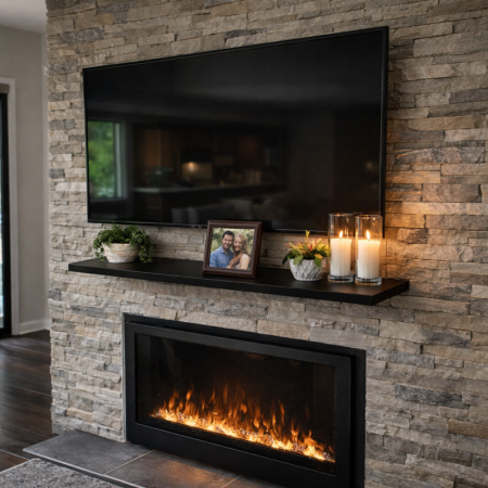 Wooden Shelf (Black) Fireplace Mantel Under TV