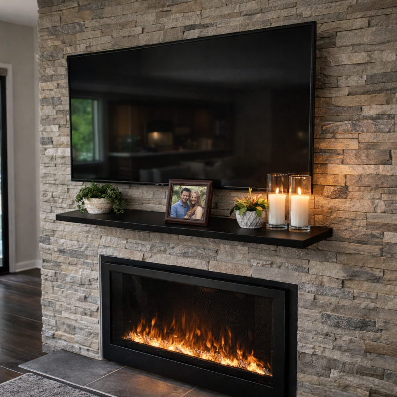 Wooden Shelf (Black) Fireplace Mantel Under TV