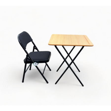 Folding Table with Black Fabric Chair Set