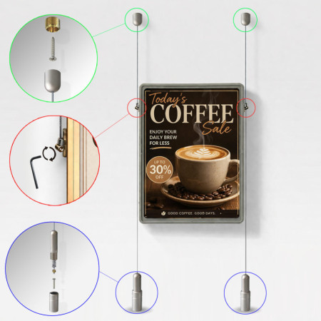 Double-Sided Ceiling to Floor Cable Poster Display Kit