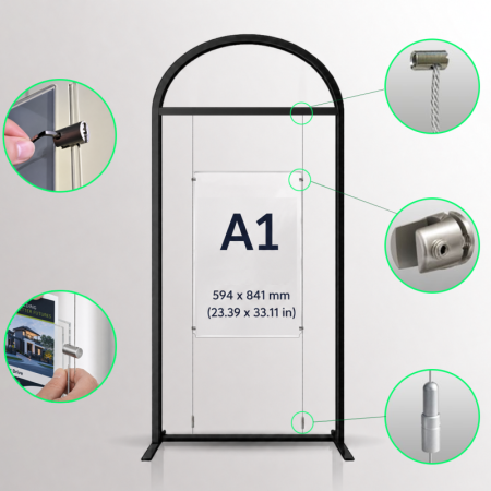 Arch Display Panel with Suspended Acrylic Poster Holder A1 Portrait Landscape