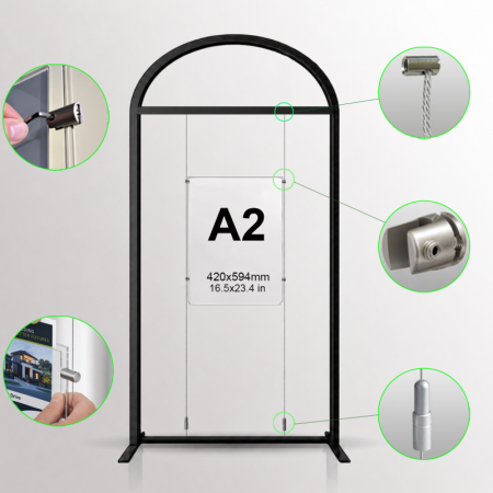 Arch Display Panel with Suspended Acrylic Poster Holder A2 Portrait Landscape