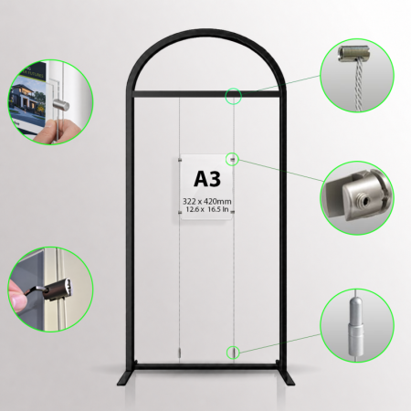 Arch Display Panel with Suspended Acrylic Poster Holder A3 Portrait Landscape