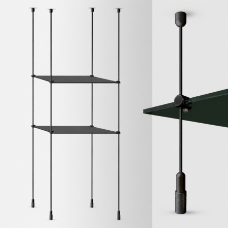 Black Suspended Rod Display Glass Shelves Kit – 6mm Rod Shelf Support System (Fittings Only No Glass)