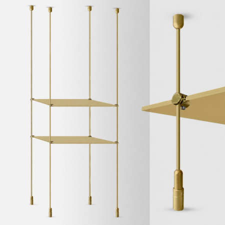 Gold Suspended Rod Display Glass Shelves Kit – 6mm Rod Shelf Support System (Fittings Only No Glass)