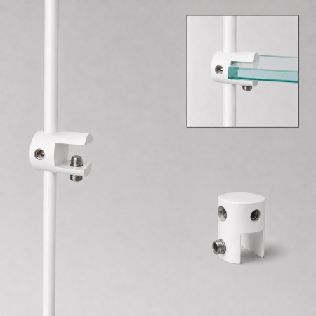 White Suspended Rod Display Glass Shelves Kit – 6mm Rod Shelf Support System (Fittings Only No Glass)
