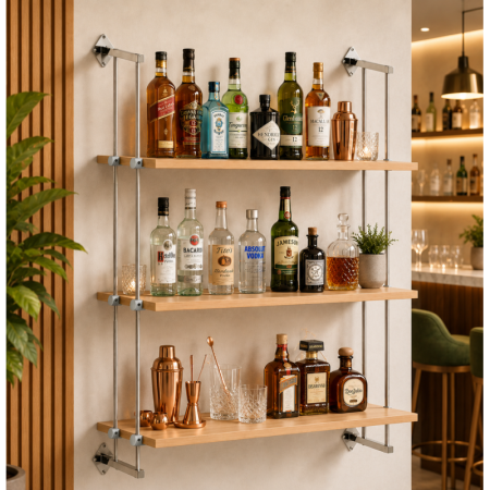 Wall to Wall Rod Display Wooden Shelf