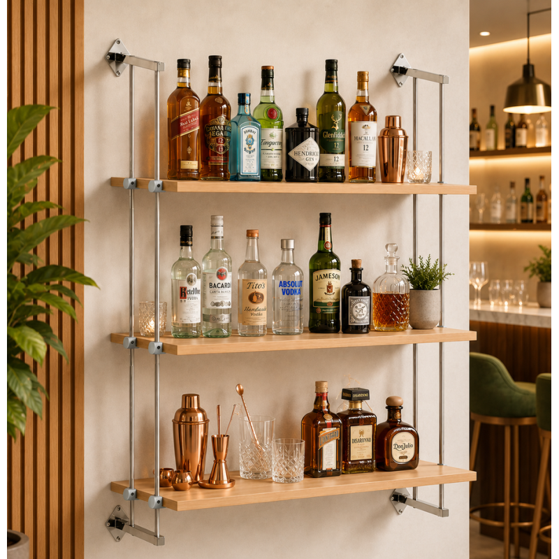 Wall to Wall Rod Display Wooden Shelf