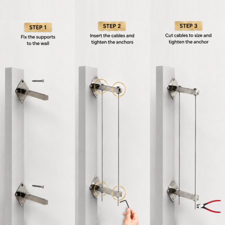 Wall to Wall Glass Shelf Cable Display Kit (Fittings Only)