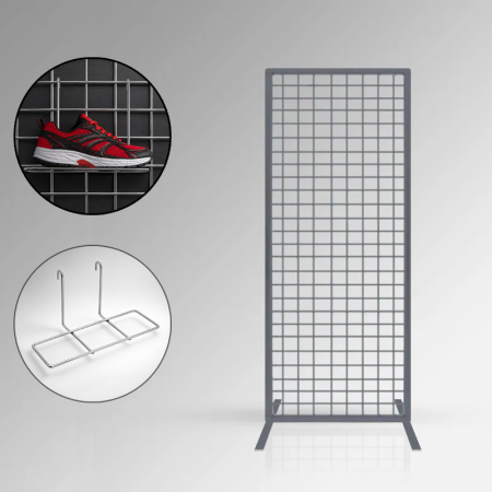 Freestanding Mesh Shoe Display Panel with Adjustable Shelves
