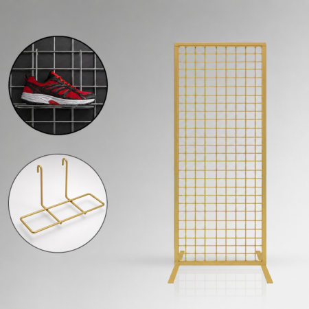 Freestanding Mesh Shoe Display Panel with Adjustable Shelves