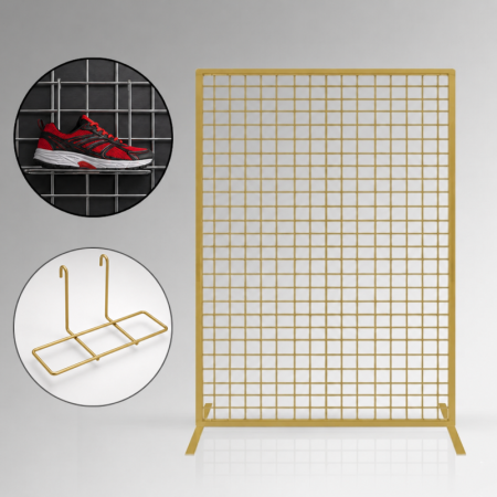 Freestanding Mesh Shoe Display Panel with Adjustable Shelves
