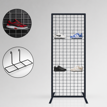 Freestanding Mesh Shoe Display Panel with Adjustable Shelves