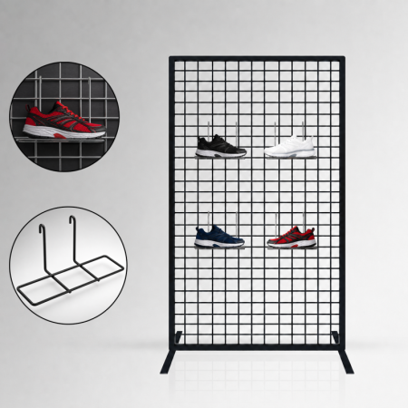 Freestanding Mesh Shoe Display Panel with Adjustable Shelves