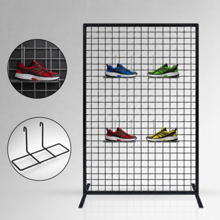 Freestanding Mesh Shoe Display Panel with Adjustable Shelves