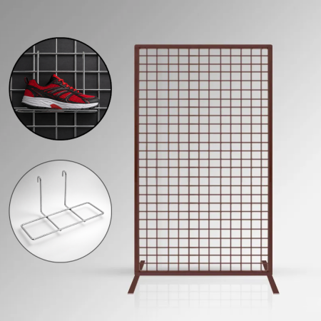 Freestanding Mesh Shoe Display Panel with Adjustable Shelves