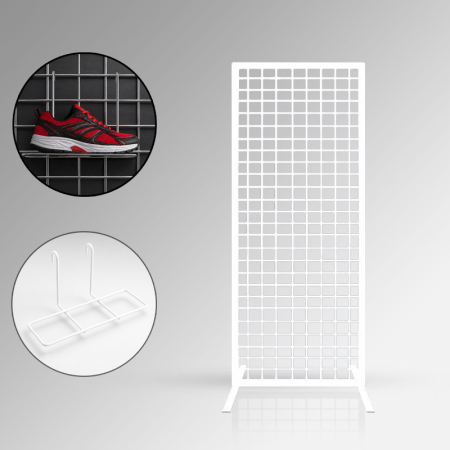Freestanding Mesh Shoe Display Panel with Adjustable Shelves