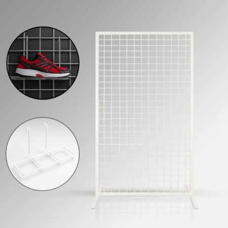 Freestanding Mesh Shoe Display Panel with Adjustable Shelves