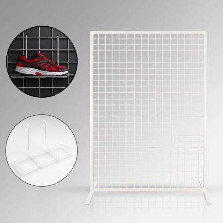 Freestanding Mesh Shoe Display Panel with Adjustable Shelves
