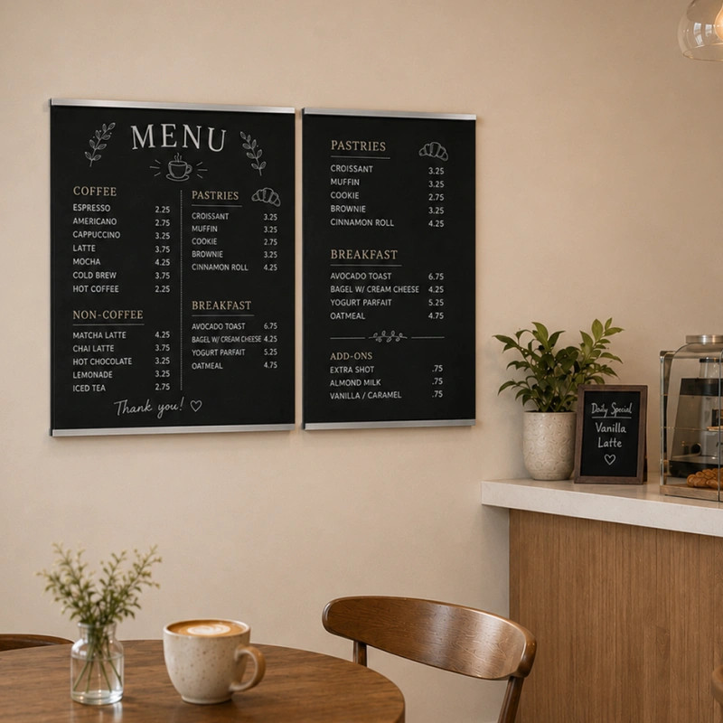 Chalkboard Menu Holder with Top & Bottom Tracks